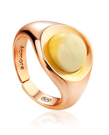 Stylish Rose Gold Plated Silver Amber Ring The Palazzo, Ring Size: Adjustable, image 
