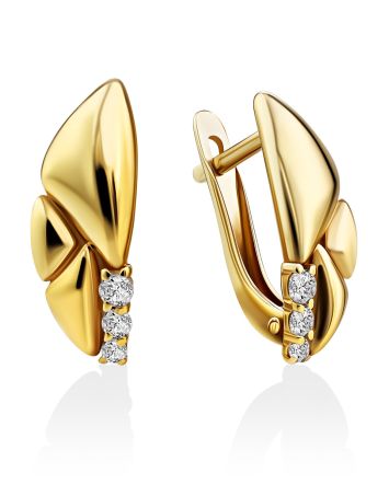 Glossy Gilded Silver Crystal Earrings, image 