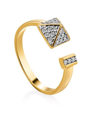 Trendy Open Band Gilded Silver Crystal Ring, Ring Size: 6 / 16.5, image 