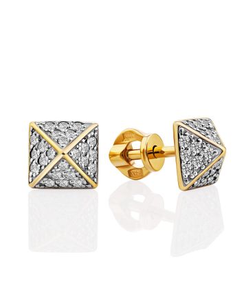 Fashionable Gilded Silver Crystal Stud Earrings, image 