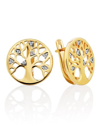 Classy Gilded Silver Crystal Earrings The Tree Of Life, image 