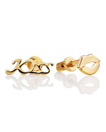 Asymmetric Gilded Silver Stud Earrings "Kiss", image 