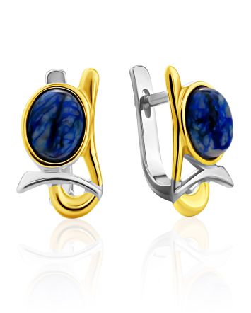Bicolor Gilded Silver Azurite Earrings, image 