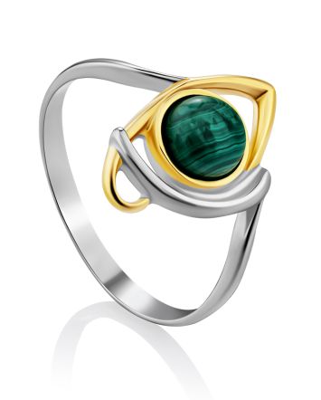 Stylish Gilded Silver Malachite Ring, Ring Size: 8.5 / 18.5, image 