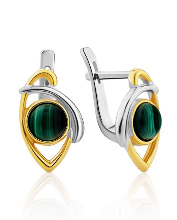 Stylish Bicolor Silver Malachite Earrings, image 