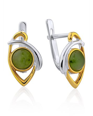Chic Bicolor Gilded Silver Jade Earrings, image 