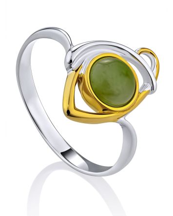Bicolor Gilded Silver Jade Ring, Ring Size: 8 / 18, image 