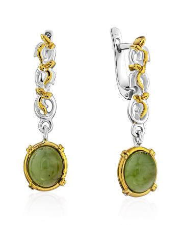 Elegant Gilded Silver Jade Dangle Earrings, image 