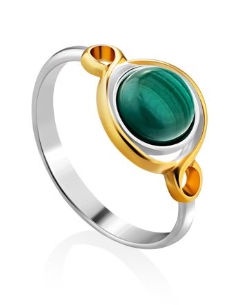 Bright Gilded Silver Malachite Ring, Ring Size: 8.5 / 18.5, image 