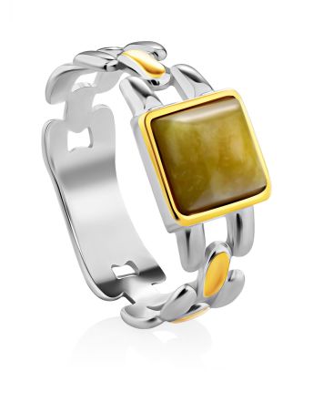 Chain Motif Silver Lizardite Ring, Ring Size: 6.5 / 17, image 