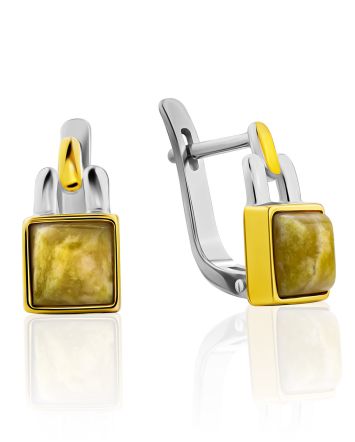 Chain Motif Silver Lizardite Earrings, image 