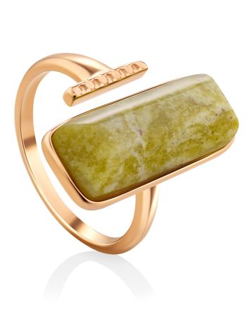 Fabulous Gilded Silver Lizardite Ring, Ring Size: 9 / 19, image 
