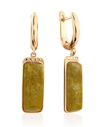Ethnic Style Gilded Silver Lizardite Earrings, image 