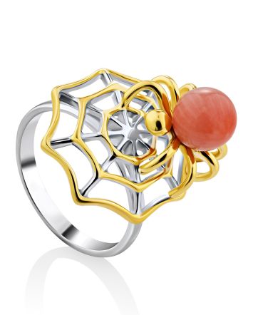 Spider Web Design Gilded Silver Coral Ring, Ring Size: 7 / 17.5, image 