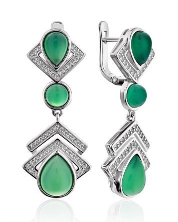 Gorgeous Geometric Design Silver Agate Earrings, image 