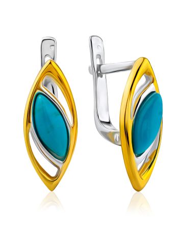 Bicolor Gilded Silver Turquoise Earrings, image 