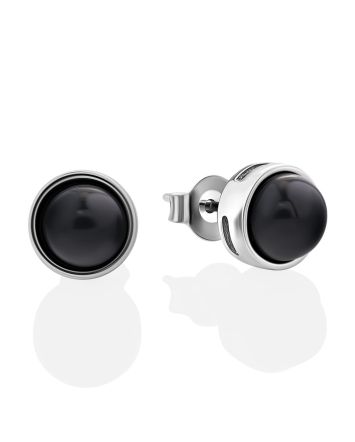Minimalist Silver Onyx Stud Earrings, image 
