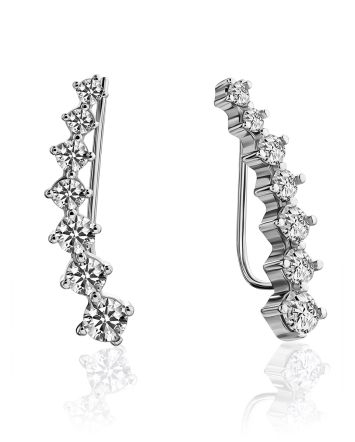 Shimmering Silver Crystal Climber Earrings, image 