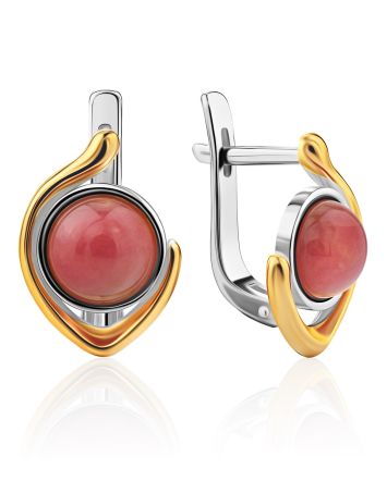 Stylish Gilded Silver Rhodonite Earrings, image 