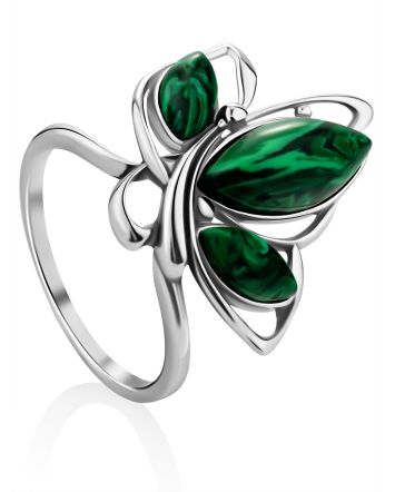 Leaf Motif Silver Reconstituted Malachite Ring, Ring Size: 8.5 / 18.5, image 