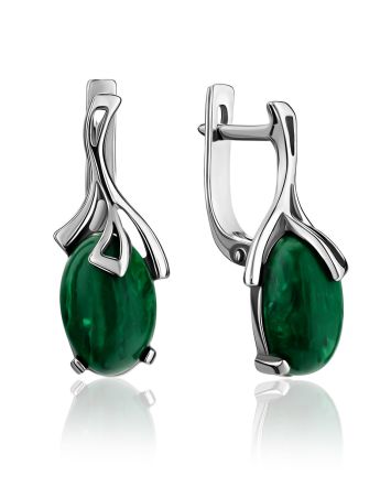 Chic Silver Reconstituted Malachite Earrings, image 
