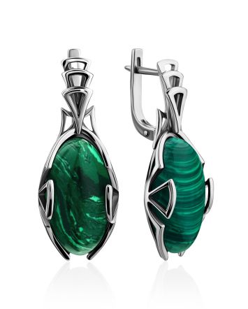Amazing Silver Reconstituted Malachite Earrings, image 