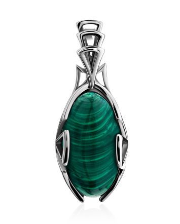 Amazing Silver Reconstituted Malachite Pendant, image 