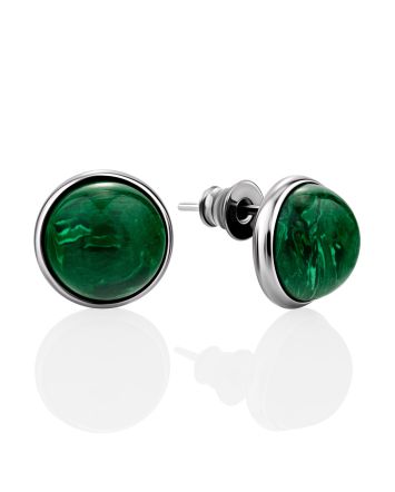 Bright Silver Reconstituted Malachite Stud Earrings, image 