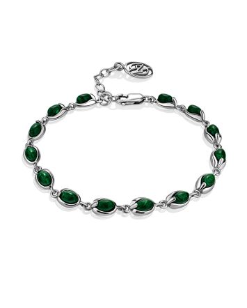Sleek Silver Reconstituted Malachite Link Bracelet, image 