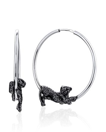 Panther Design Silver Hoop Earrings, image 