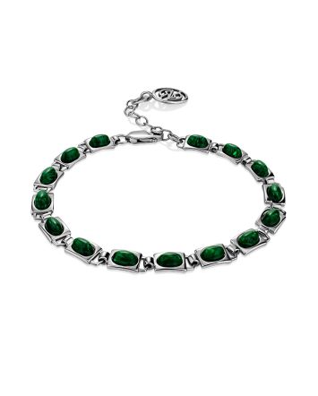 Silver Reconstituted Malachite Link Bracelet, image 