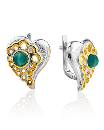 Heart Motif Gilded Silver Amazonite Earrings, image 
