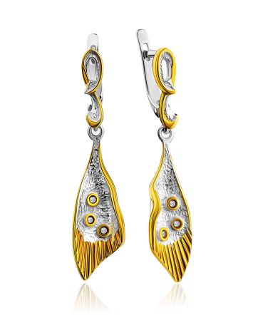 Stingray Motif Bicolor Gilded Silver Dangle Earrings, image 