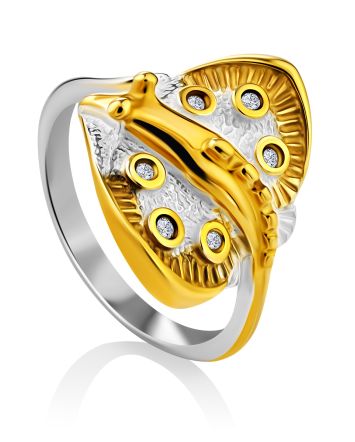 Stingray Motif Gilded Silver Crystal Ring, Ring Size: 9 / 19, image 