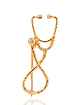 Gilded Silver Stethoscope Brooch Hippocrates, image 