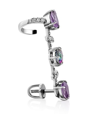 Fashionable Silver Amethyst Ear Climber Cuff, image 
