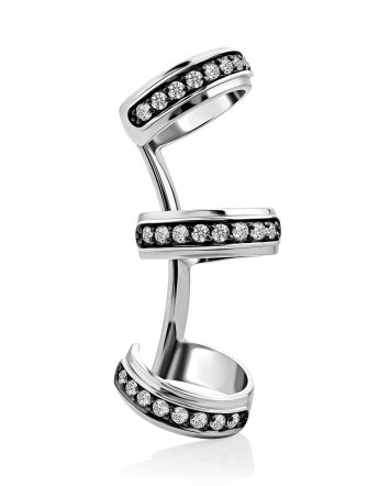 Shimmering Silver Crystal Ear Cuff, image 