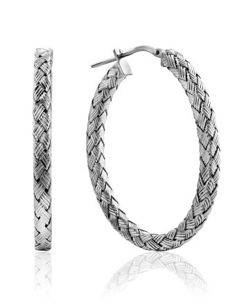 Elliptical Design Silver Hoop Earrings The Silk, image 