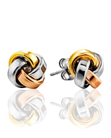 Tri Color Gilded Silver Stud Earrings The Silk, image 