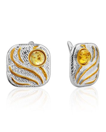 Bicolor Silver Amber Earrings, image 