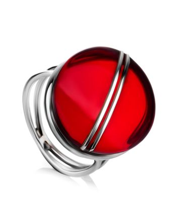 Amazing Silver Amber Cocktail Ring The Sangria, Ring Size: Adjustable, image 