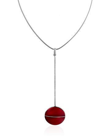 Stunning Geometric Design Silver Amber Necklace The Sangria, image 
