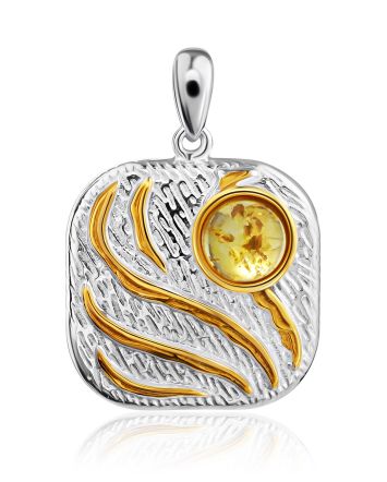 Mix Tone Gilded Silver Amber Pendant, image 