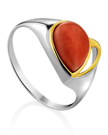 Sleek Gilded Silver Coral Ring, Ring Size: 7 / 17.5, image 