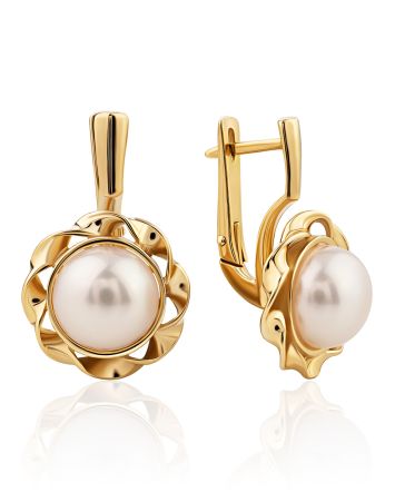 Chic Gilded Silver Pearl Earrings, image 