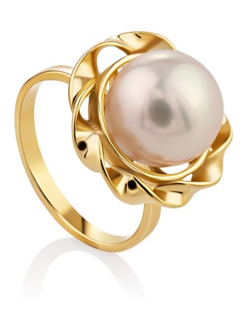 Chic Gilded Silver Pearl Ring, Ring Size: 5.5 / 16, image 