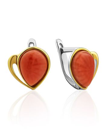 Sleek Gilded Silver Coral Earrings, image 
