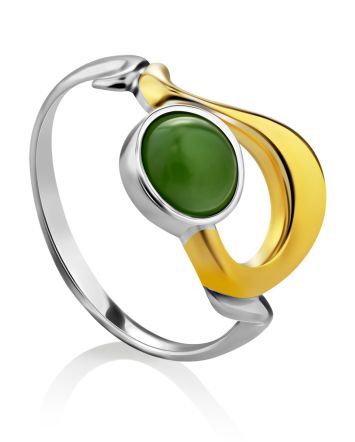 Sleek Gilded Silver Jade Ring, Ring Size: 7 / 17.5, image 