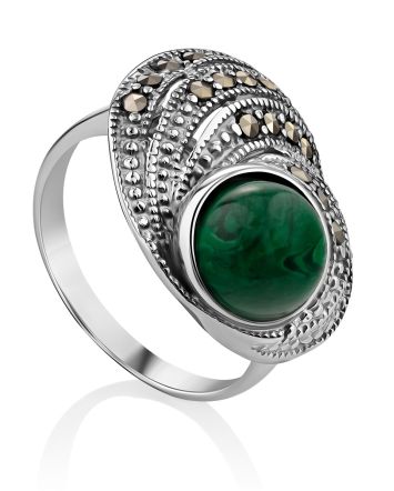 Chic Silver Reconstituted Malachite Ring The Lace, Ring Size: 6.5 / 17, image 