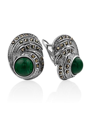 Ultra Feminine Silver Reconstituted Malachite Earrings The Lace, image 